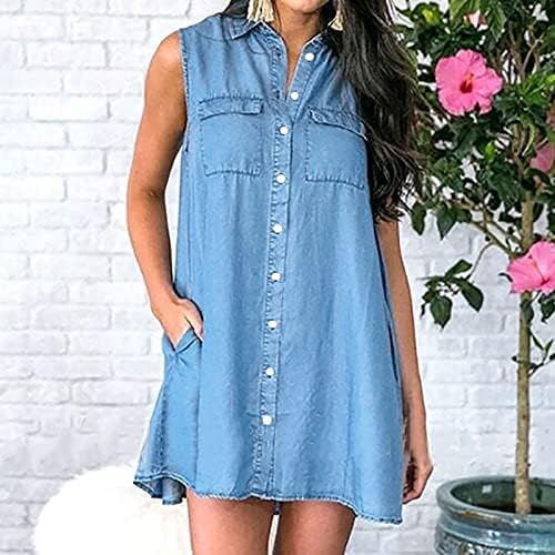Géneric kadın İlkbahar & yaz elbisesi 2023 Kolsuz Gömlek Düğmesi V Yaka Moda Kot Elbise
