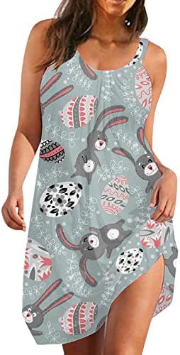 CGGMVCG Paskalya Elbise Kadınlar için Kolsuz Tavşan Yumurta Baskı Tankı Elbise Casual Strappy Yaz Mini Elbiseler Kadınlar