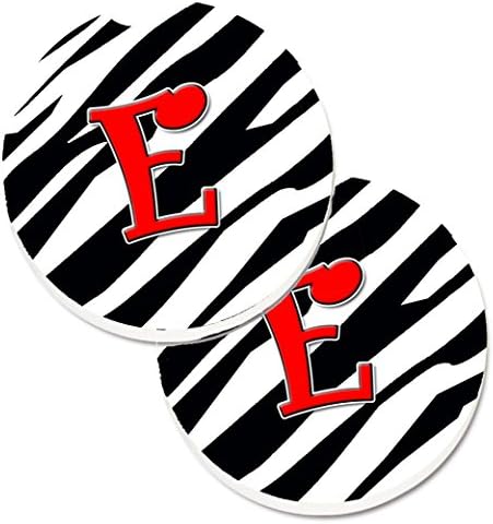 Caroline's Treasures CJ1024-ECARC Mektup E İlk Monogram-Zebra Kırmızı 2 Bardak Tutucu Araba Bardak Altlığı Seti, Araba Bardak