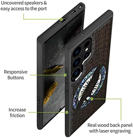 Samsung Galaxy S23 Ultra Kılıf Kapak için Carveit Tasarımcı Ahşap Kılıf [Ahşap Oyma ve Kabuk Kakma] Kablosuz Şarj Cihazlarıyla